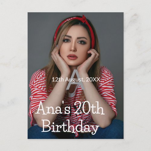 Photo monogram happy 20th birthday gray white 