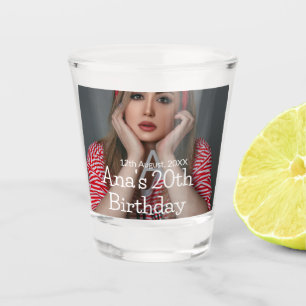 Photo monogram happy 20th birthday gray white shot glass