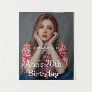 Photo monogram happy 20th birthday gray white tapestry