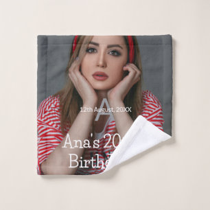 Photo monogram happy 20th birthday gray white wash cloth