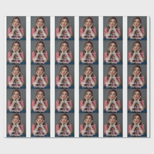 Photo monogram happy 20th birthday gray white wrapping paper