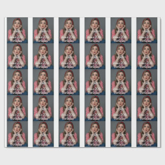 Photo monogram happy 20th birthday gray white wrapping paper