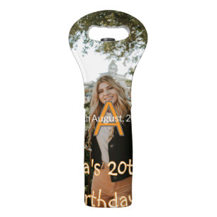 Photo monogram happy 20th birthday orange gray wine bag