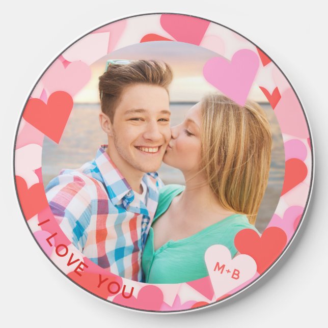 Photo Monogram I LOVE YOU Modern Heart Romantic  Wireless Charger (Front)