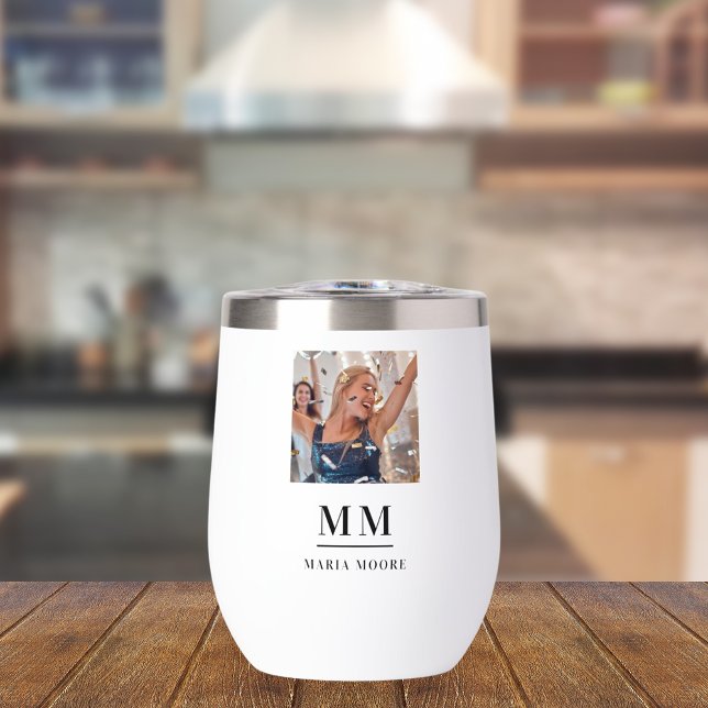 Photo monogram initials name thermal wine tumbler (Creator Uploaded)