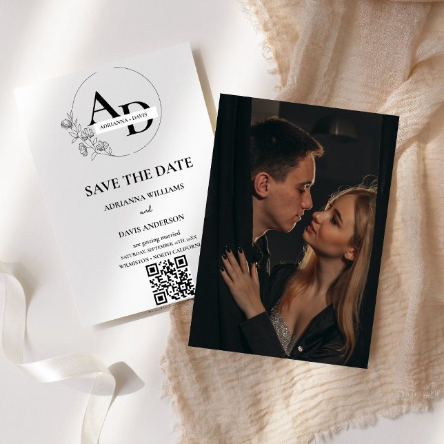 Photo monogram minimalist QR code wedding Save The Date (Creator Uploaded)