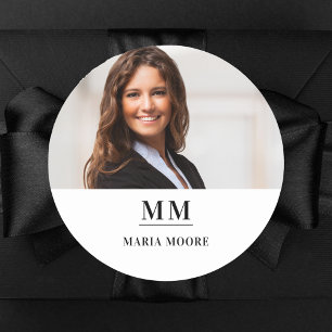 Photo monogram name brand color business classic round sticker