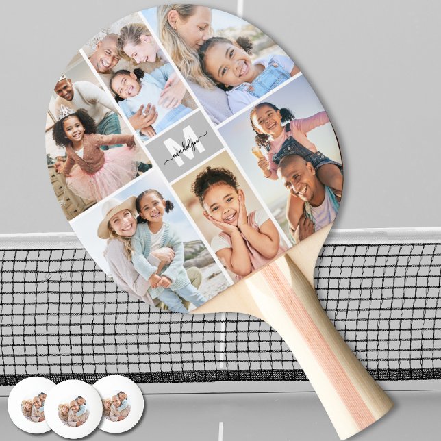 Photo Monogram Ping Pong Paddle (Photo Collage Simple Monogram Picture Ping Pong Paddle)