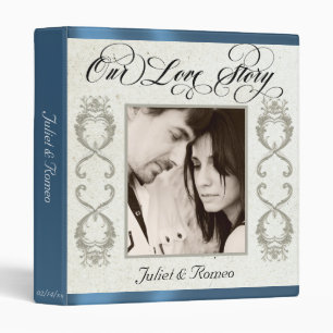 Photo, Monogram & Ribbon Wedding Album - Blue 3 Ring Binder