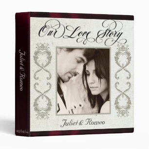 Photo, Monogram & Ribbon Wedding Album - Burgundy 3 Ring Binder