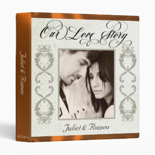 Photo, Monogram & Ribbon Wedding Album - Copper 3 Ring Binder