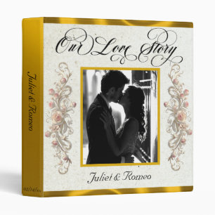 Photo, Monogram & Ribbon Wedding Album - Gold 3 Ring Binder