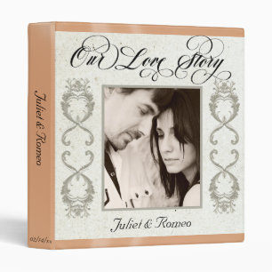 Photo, Monogram & Ribbon Wedding Album - Peach 3 Ring Binder