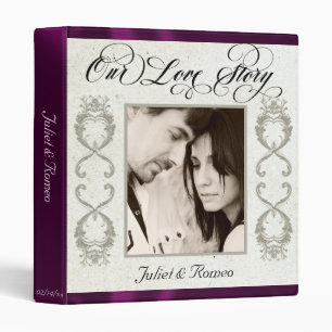 Photo, Monogram & Ribbon Wedding Album - Plum 3 Ring Binder