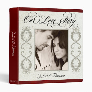Photo, Monogram & Ribbon Wedding Album - Red 3 Ring Binder