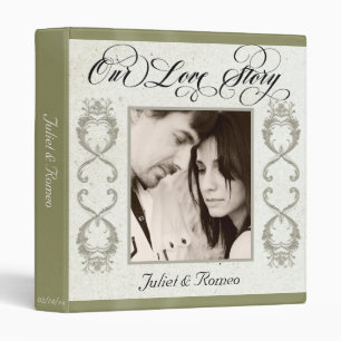 Photo, Monogram & Ribbon Wedding Album - Sage 3 Ring Binder