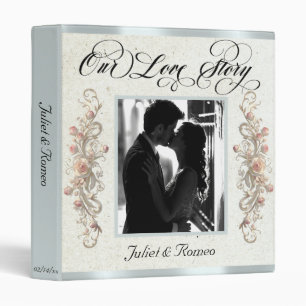 Photo, Monogram & Ribbon Wedding Album - Silver 3 Ring Binder
