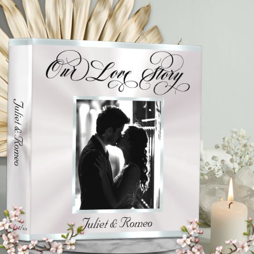 Photo, Monogram & Ribbon Wedding Album - Silver 3 Ring Binder