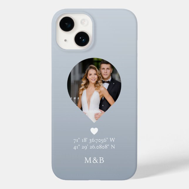 Photo Monogram Romantic Heart Coodinates Modern Case-Mate iPhone Case (Back)
