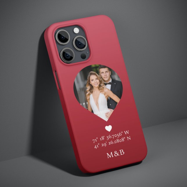Photo Monogram Romantic Heart Coodinates Modern Case-Mate iPhone Case (Creator Uploaded)