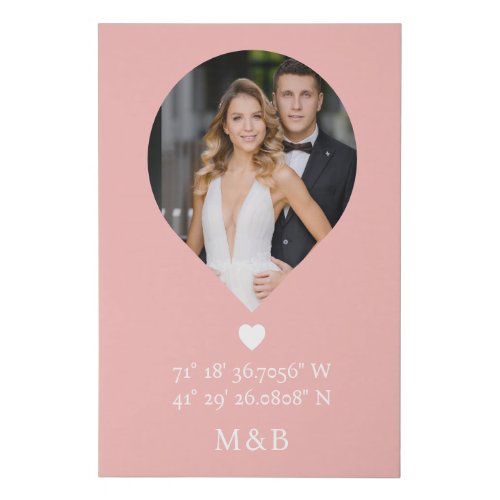 Photo Monogram Romantic Heart Coodinates Modern Faux Canvas Print