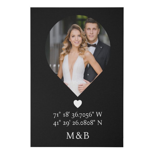 Photo Monogram Romantic Heart Coodinates Modern Faux Canvas Print (Front)