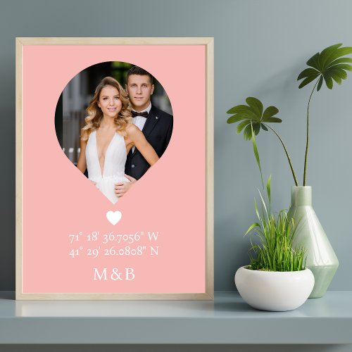 Photo Monogram Romantic Heart Coodinates Modern Poster