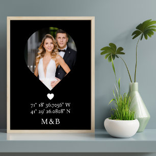 Photo Monogram Romantic Heart Coodinates Modern Poster