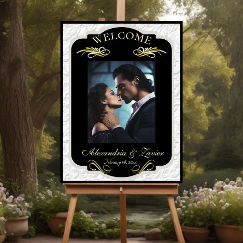 Photo & Monogram Welcome - Black/Gold Foam Board