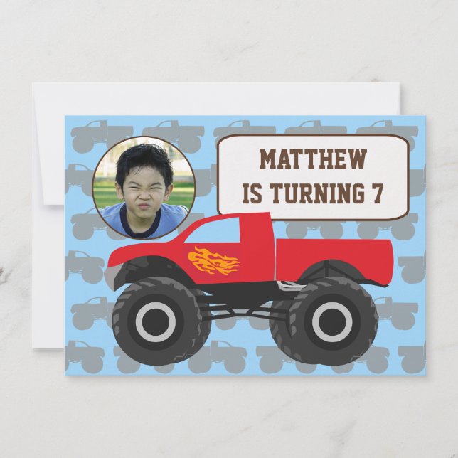 Photo Monster Truck Birthday Invitation (Front)