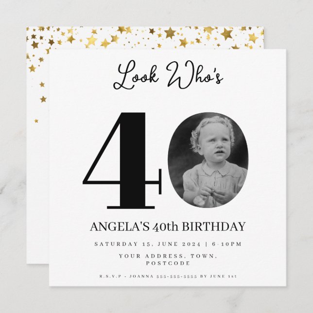 photo Montage Birthday party 40 years old Invitation (Front/Back)