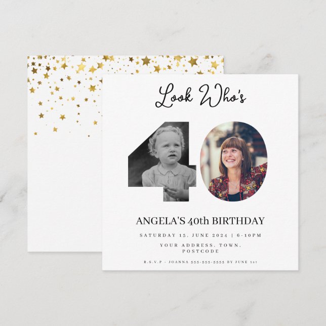 photo Montage Birthday party 40 years old Invitation (Front/Back)