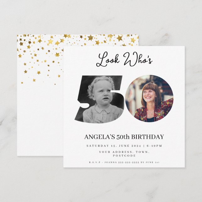 photo Montage Birthday party 50 years old Invitation (Front/Back)