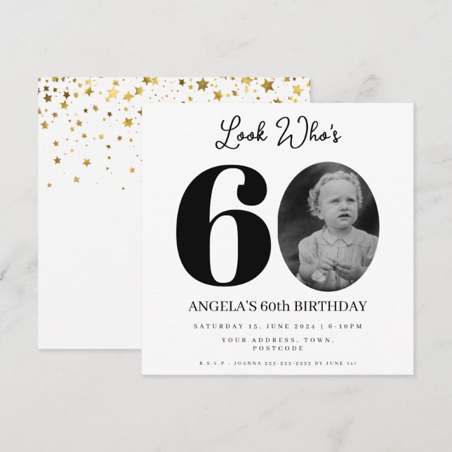 photo Montage Birthday party 60 years old Invitation (Front/Back)