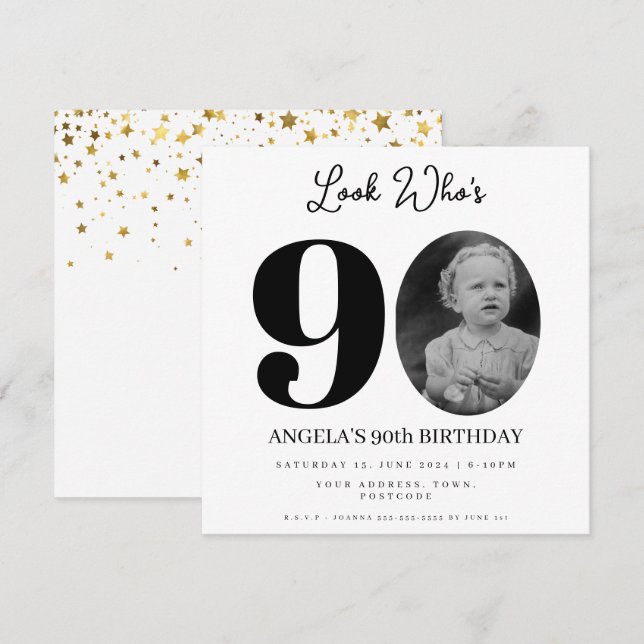 photo Montage Birthday party 90 years old Invitation (Front/Back)