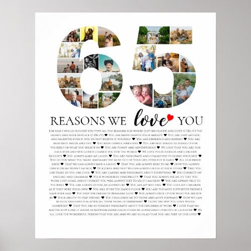 photo montage for 65 reasons why we love you poster