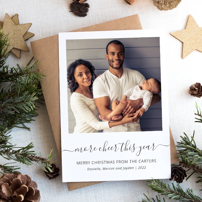 Photo More Cheer This Year Gray Script Christmas Holiday Card (Creator Uploaded)