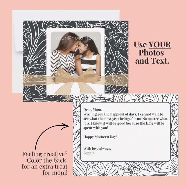 Photo Mother's Day Card with Custom Message (Create a special Mother's Day card with your own photo and message. Color the back for a treat!)