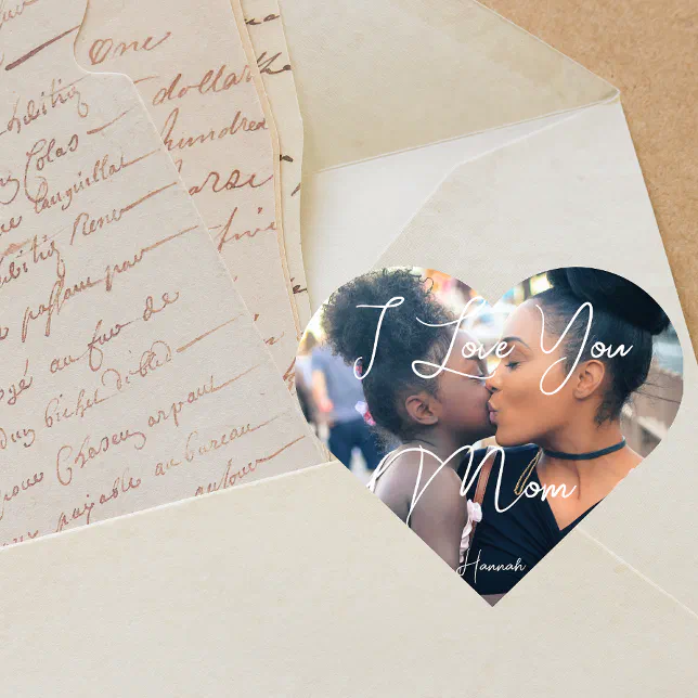 Photo Mother's Day Gift Name On Stylish Keepsake Heart Sticker
