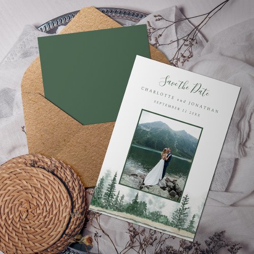 Photo Mountain Forest Rustic Wedding Save The Date