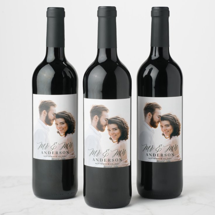 Photo Mr and Mrs wedding Wine Label | Zazzle