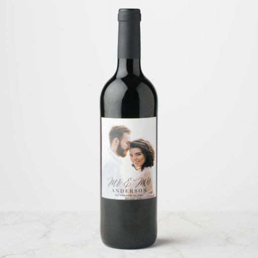 Photo Mr and Mrs wedding Wine Label | Zazzle