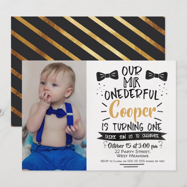 Photo Mr Onederful 1st Birthday Invitation (Front/Back)