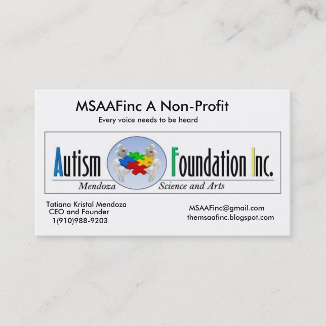 photo, MSAAFinc A Non-Profit, Every voice needs... Business Card (Front)