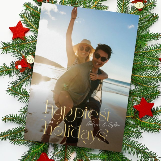 photo & Multi collage back calligraphy HAPPIEST Foil Holiday Card (Creator Uploaded)
