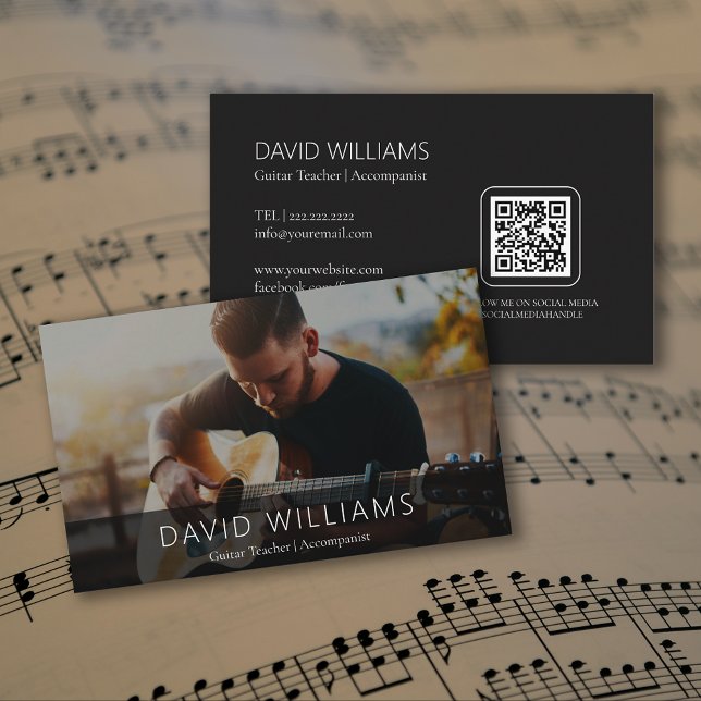 Photo Music Teacher Singer Songwriter QR Code Business Card (Photo Music Teacher Singer Songwriter QR Code Business Card)