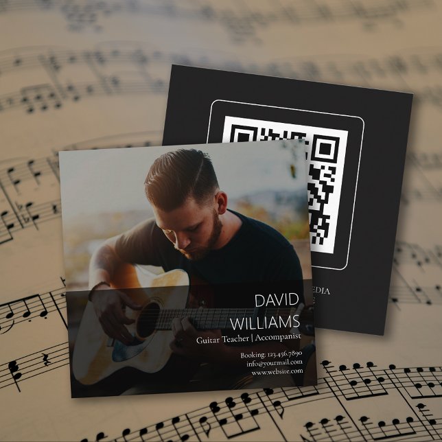 Photo Music Teacher Singer Songwriter QR Code Square Business Card (Photo Music Teacher Singer Songwriter QR Code Square Business Card)