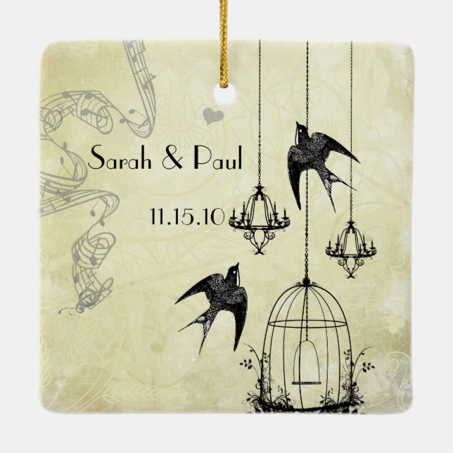 Photo Musical Black & Gray 3 Chandeliers Ceramic Ornament (Back)