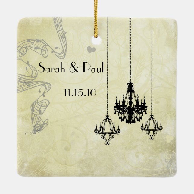 Photo Musical Black & Gray 3 Chandeliers Ceramic Ornament (Back)