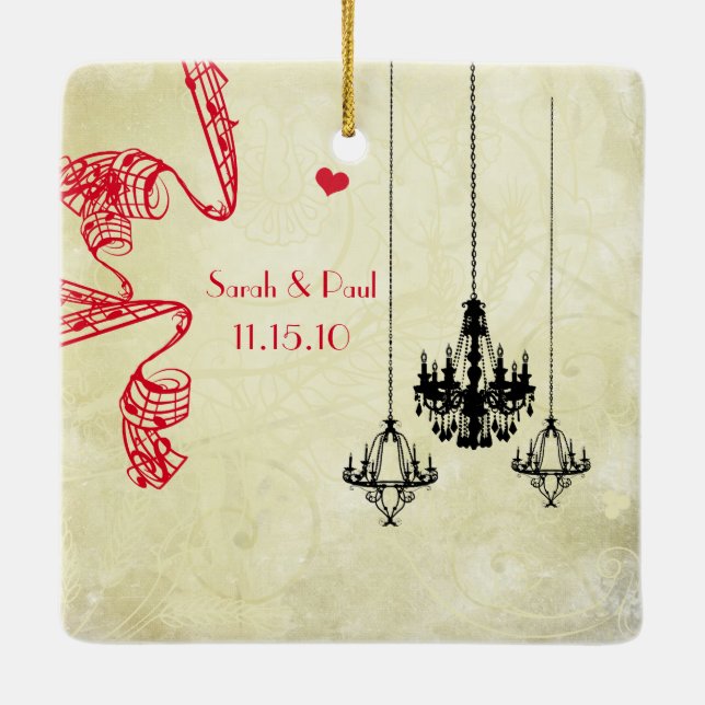 Photo Musical Black Strawberry Chandelier Ceramic Ornament (Back)